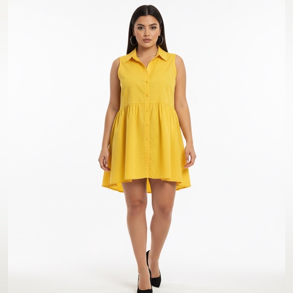 ASHLEY STEWART yellow button up sleeveless high low top plus size 3x -4x - Picture 3 of 7